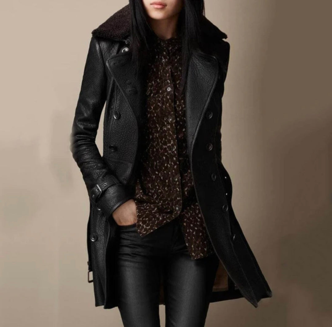 Greta™ - Stylische Lederjacke mit Kapuze