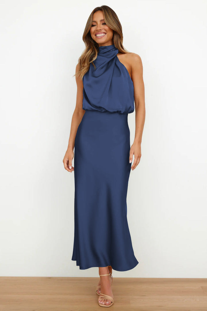 Maria™ - Elegantes ärmelloses Kleid aus Satin mit raffiniertem Schildkrötenausschnitt