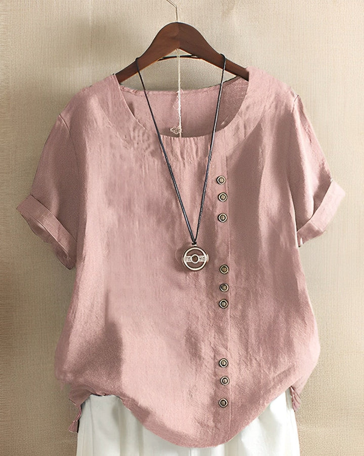 Stylisch elegante Leinenbluse für Damen mit trendigen Knöpfen - der perfekte Alltagslook