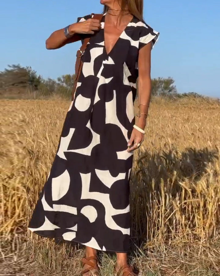 Mirabella™ V-Neck Print Dress: Eine Explosion von Stil und Eleganz!