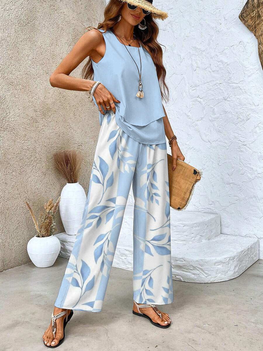 Completo Estivo Elegante Due Pezzi Blu Chiaro per Donna - Natala™