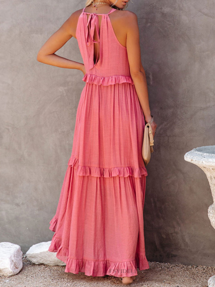 Romola™ - Elegantes langes ärmelloses Kleid mit Rüschen und praktischen Taschen