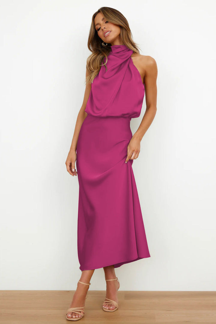 Maria™ - Elegantes ärmelloses Kleid aus Satin mit raffiniertem Schildkrötenausschnitt