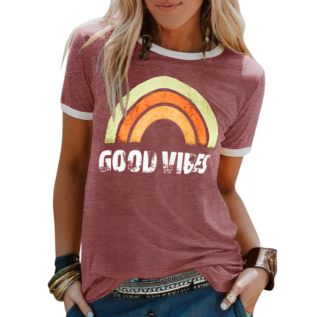 Stylisches Damen-T-Shirt mit Rundhalsausschnitt und modernem Druck für einen einzigartigen Look