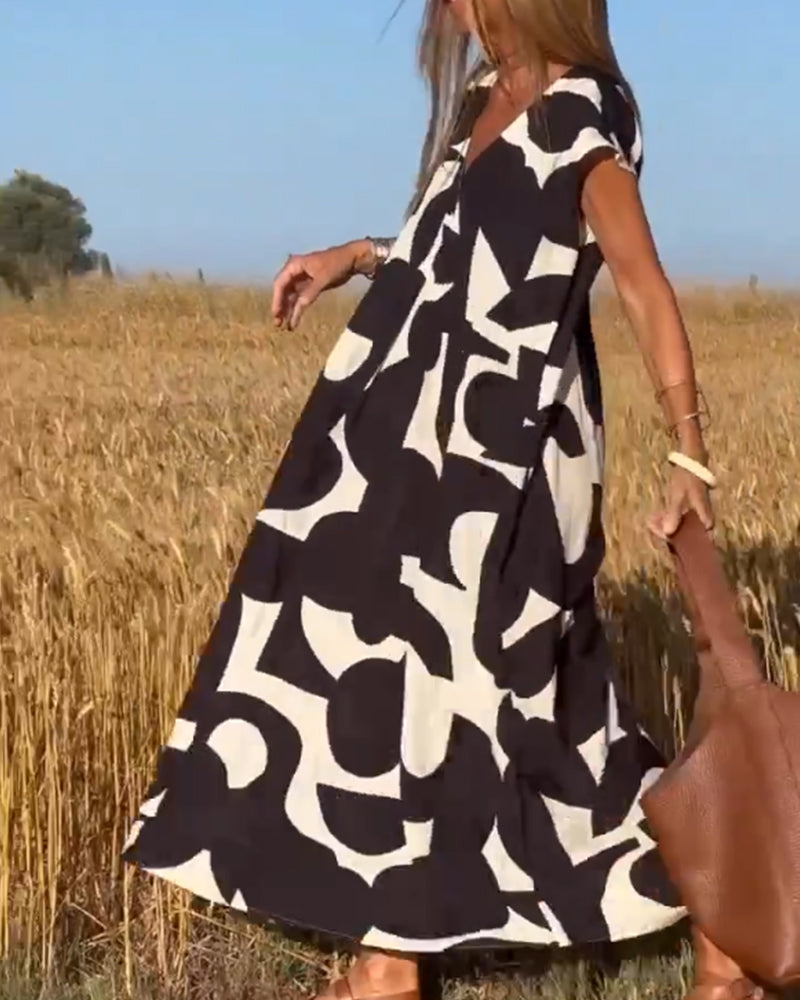 Mirabella™ V-Neck Print Dress: Eine Explosion von Stil und Eleganz!