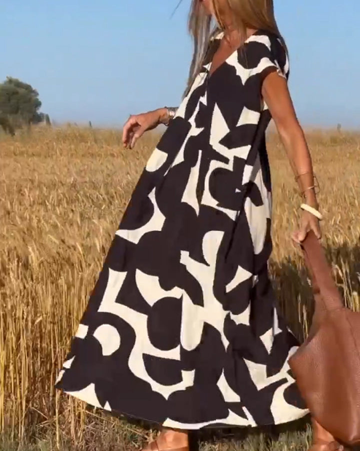 Mirabella™ V-Neck Print Dress: Eine Explosion von Stil und Eleganz!