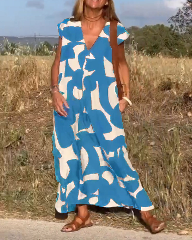 Mirabella™ V-Neck Print Dress: Eine Explosion von Stil und Eleganz!