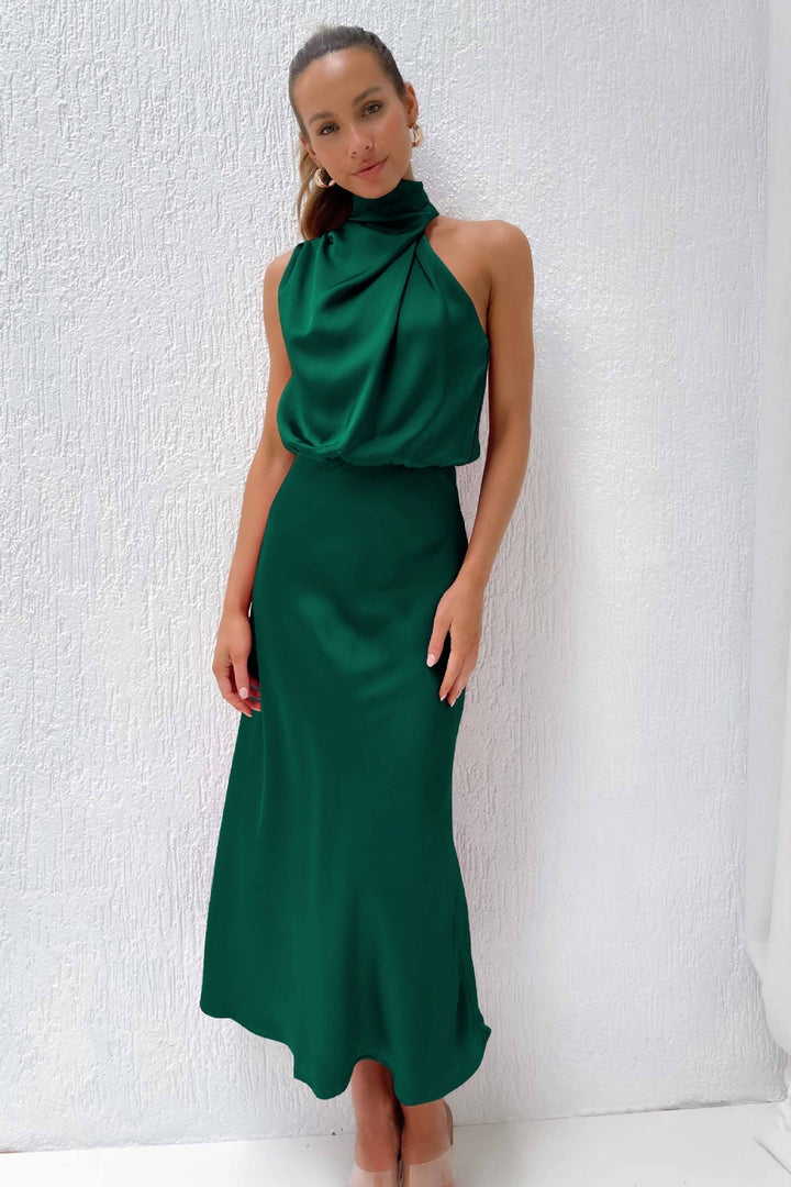 Maria™ - Elegantes ärmelloses Kleid aus Satin mit raffiniertem Schildkrötenausschnitt