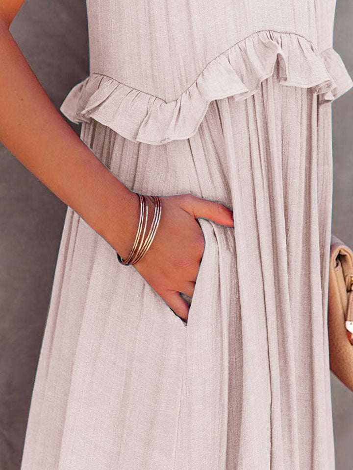 Romola™ - Elegantes langes ärmelloses Kleid mit Rüschen und praktischen Taschen