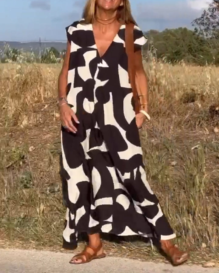 Mirabella™ V-Neck Print Dress: Eine Explosion von Stil und Eleganz!