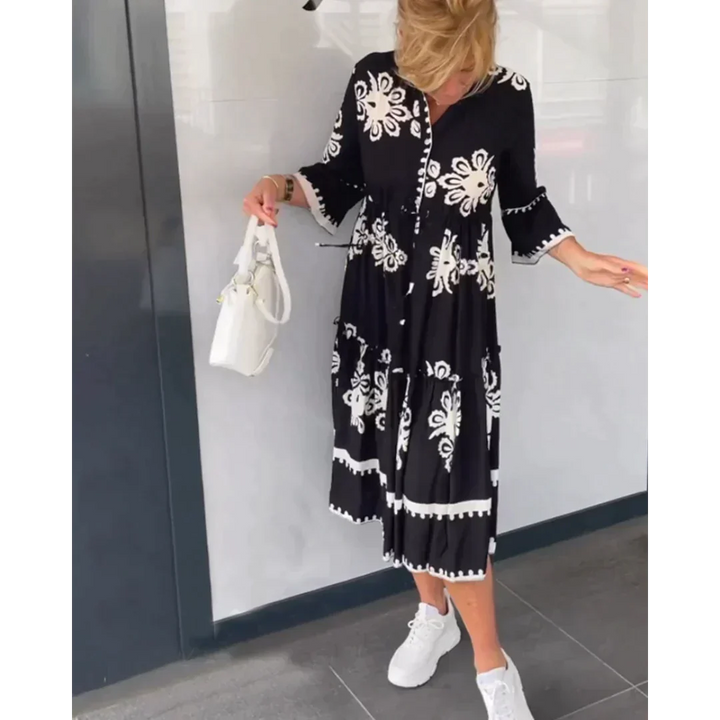 Abito Floreale Livia™ con Eleganti Maniche a Tre Quarti