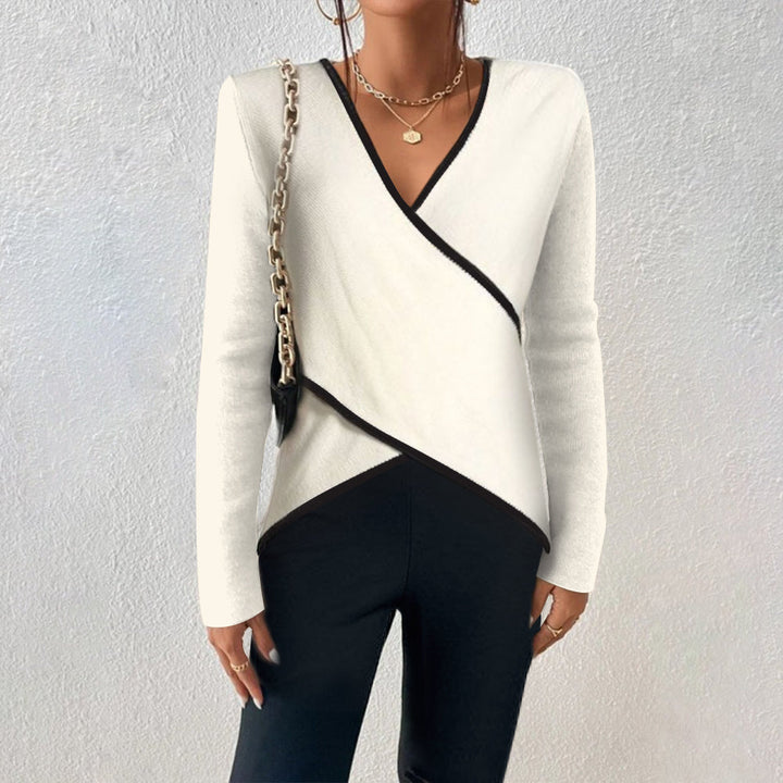 Stilvoller Damenpullover mit V-Ausschnitt aus elegantem Luxusgewebe