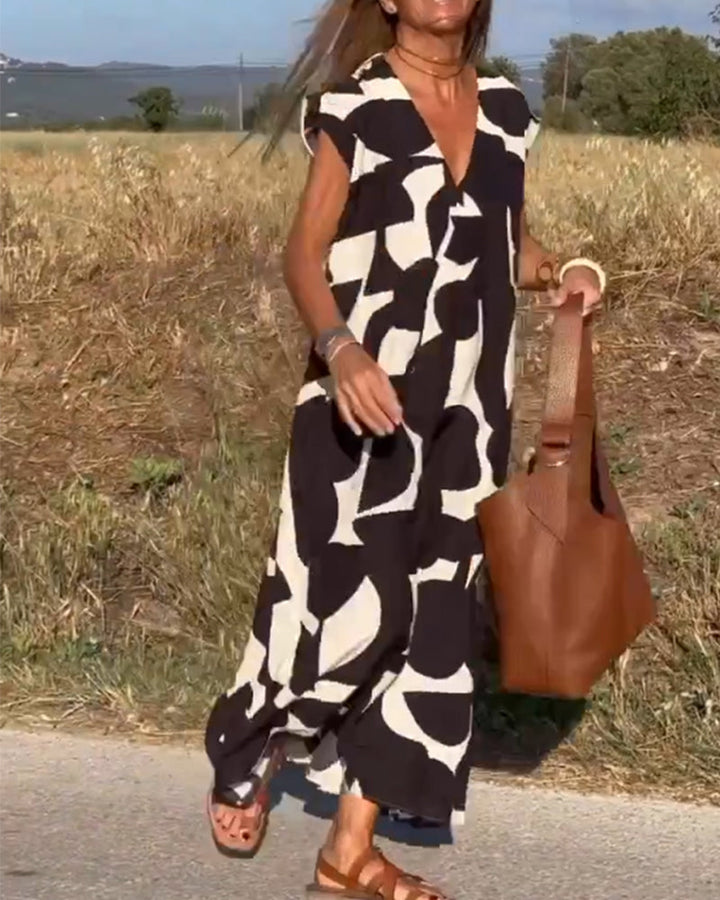 Mirabella™ V-Neck Print Dress: Eine Explosion von Stil und Eleganz!