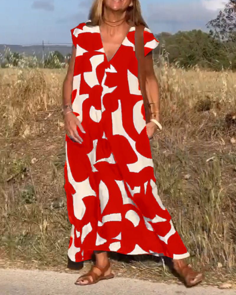 Mirabella™ V-Neck Print Dress: Eine Explosion von Stil und Eleganz!