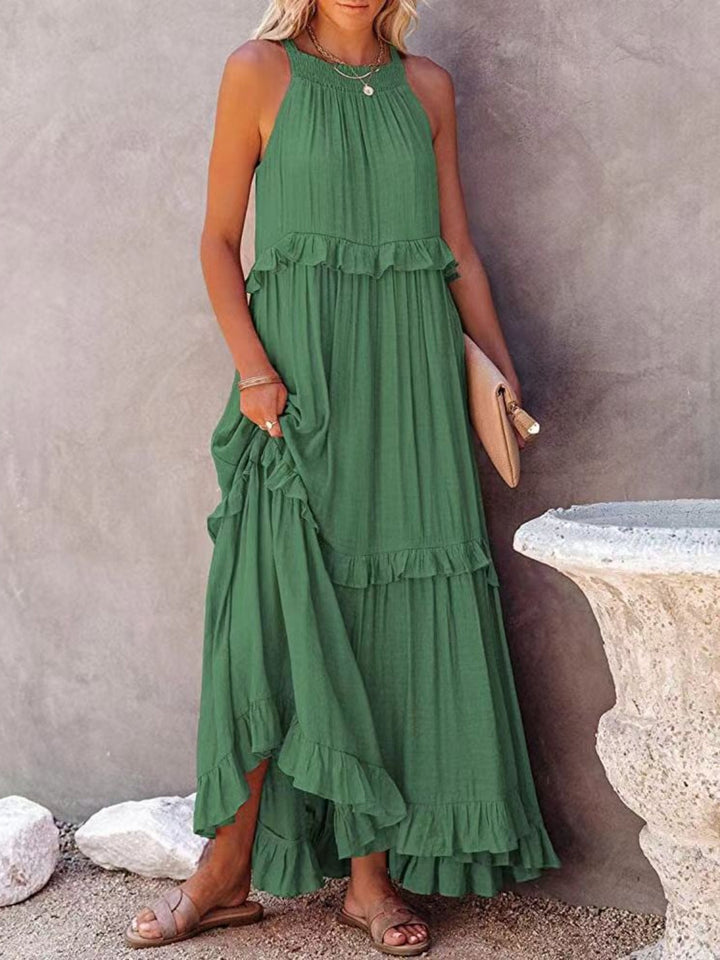 Romola™ - Elegantes langes ärmelloses Kleid mit Rüschen und praktischen Taschen