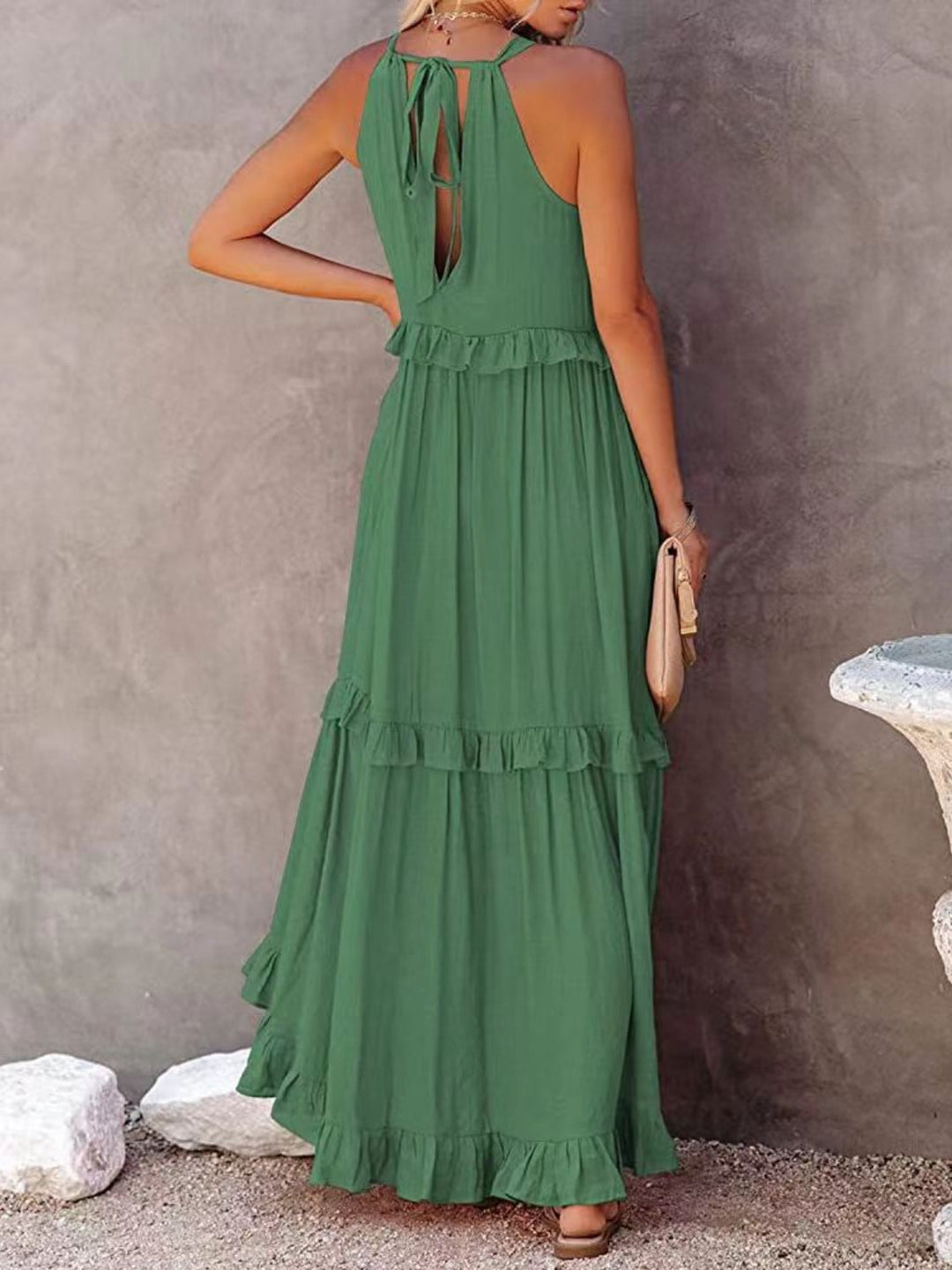 Romola™ - Elegantes langes ärmelloses Kleid mit Rüschen und praktischen Taschen