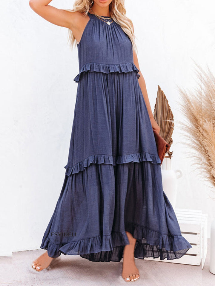 Romola™ - Elegantes langes ärmelloses Kleid mit Rüschen und praktischen Taschen
