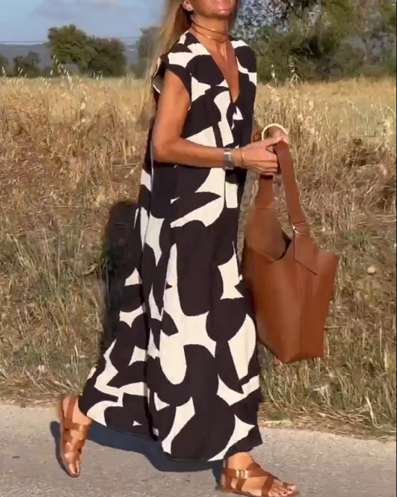 Mirabella™ V-Neck Print Dress: Eine Explosion von Stil und Eleganz!