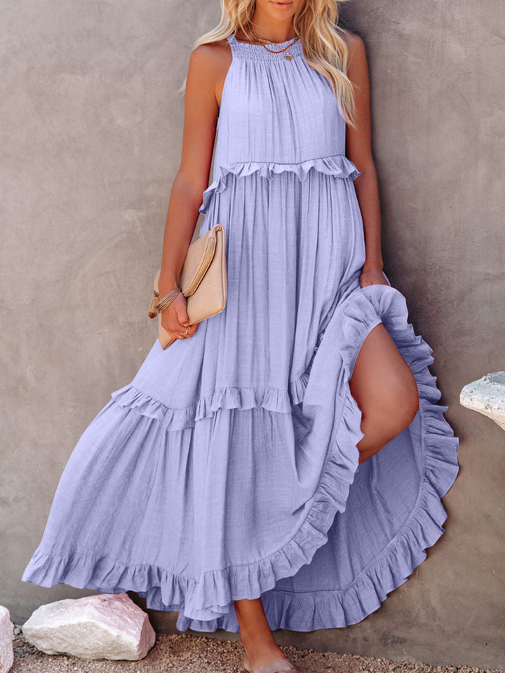 Romola™ - Elegantes langes ärmelloses Kleid mit Rüschen und praktischen Taschen