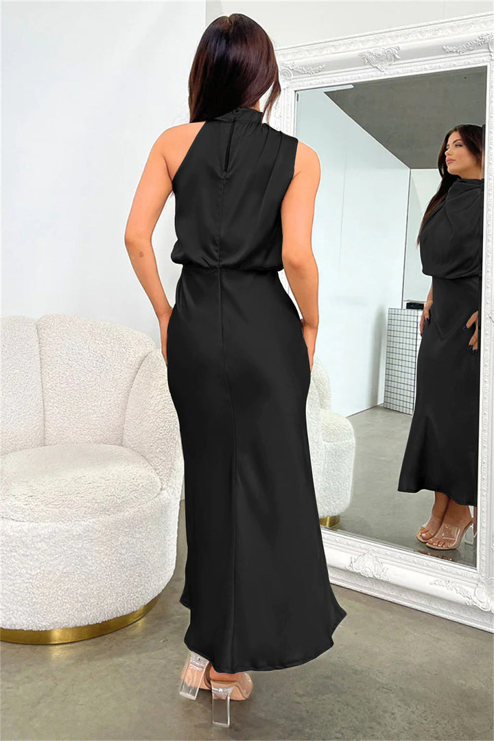 Maria™ - Elegantes ärmelloses Kleid aus Satin mit raffiniertem Schildkrötenausschnitt