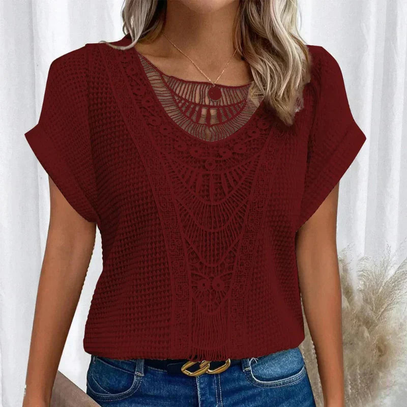 Stilvolle Vintage Damen-Spitzenbluse mit kurzen Ärmeln - Eleganz und Klassiker für den Alltag