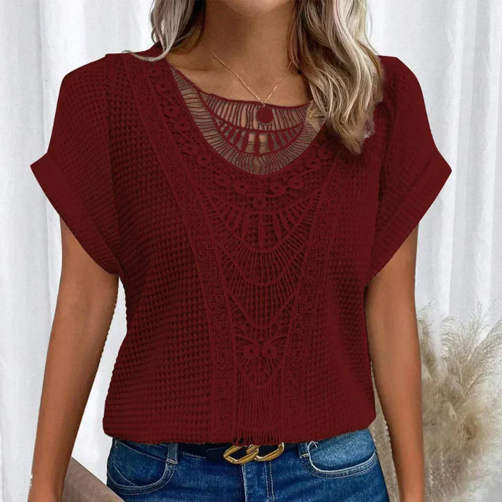 Stilvolle Vintage Damen-Spitzenbluse mit kurzen Ärmeln - Eleganz und Klassiker für den Alltag