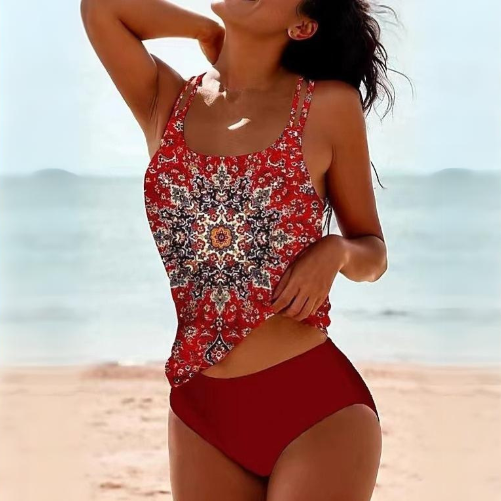 Bedruckter Amber™ Tankini mit eleganten doppelten Trägern
