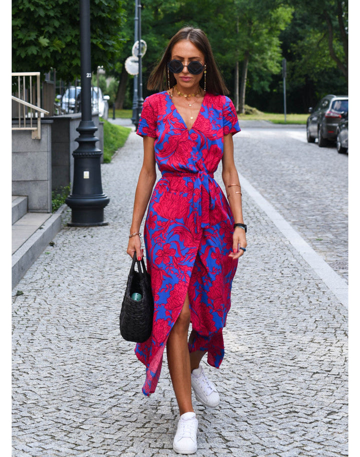 Abito Estivo Rina™ con Stampa Floreale e Scollo a V - Eleganza e Comfort a Maniche Corte