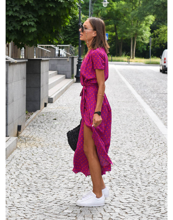 Abito Rina™ con Elegante Stampa Floreale e Scollo a V, Maniche Corte per un Look Fresco e Femminile