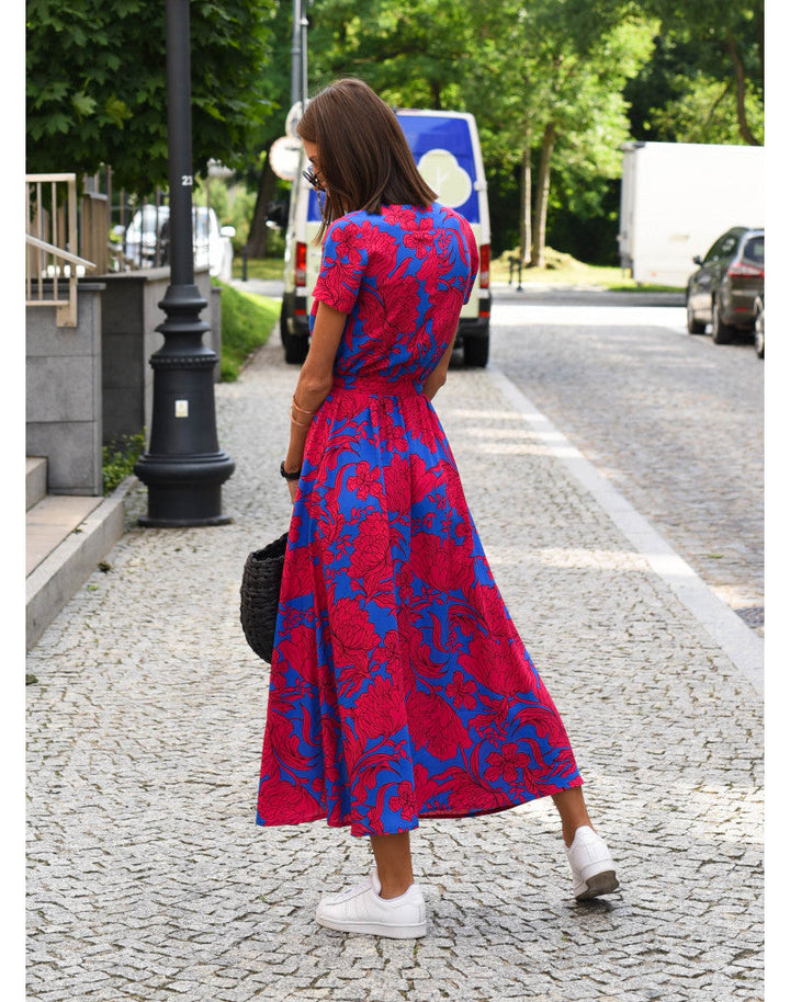 Abito Rina™ con Elegante Stampa Floreale e Scollo a V, Maniche Corte per un Look Fresco e Femminile