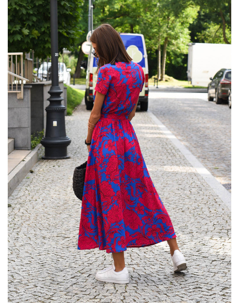 Abito Estivo Rina™ con Stampa Floreale e Scollo a V - Eleganza e Comfort a Maniche Corte