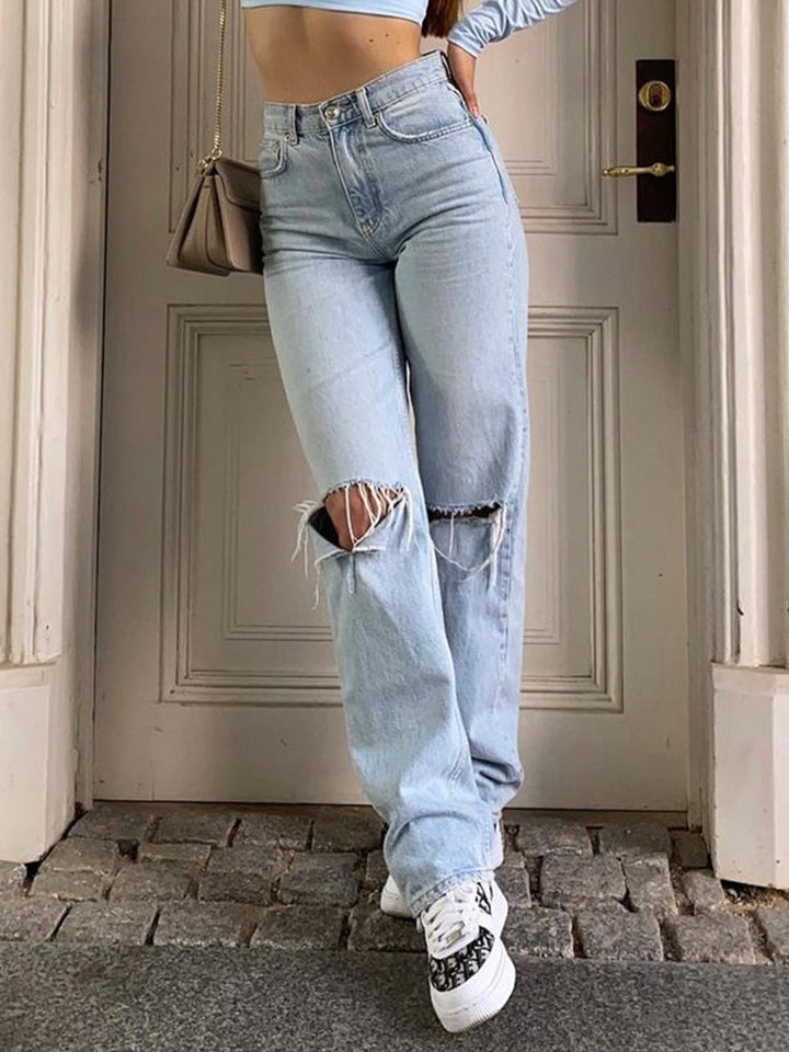 Eleganckie damskie jeansy z trendy podartym wzorem dla stylowej kobiety