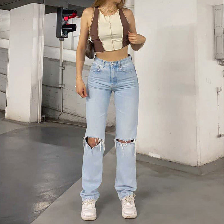 Eleganckie damskie jeansy z trendy podartym wzorem dla stylowej kobiety