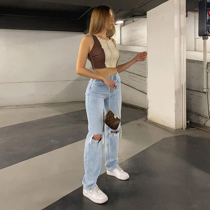 Eleganckie damskie jeansy z trendy podartym wzorem dla stylowej kobiety