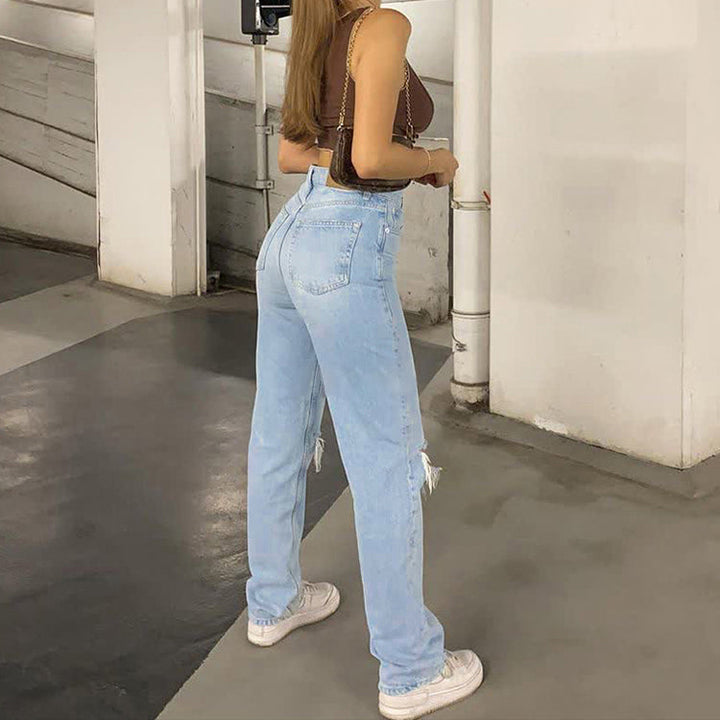 Eleganckie damskie jeansy z trendy podartym wzorem dla stylowej kobiety