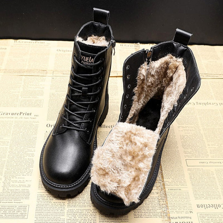 Alice™ -  Elegante Schwarze Leder-Winterstiefel