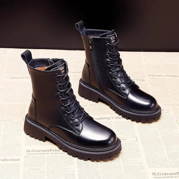 Alice™ -  Elegante Schwarze Leder-Winterstiefel