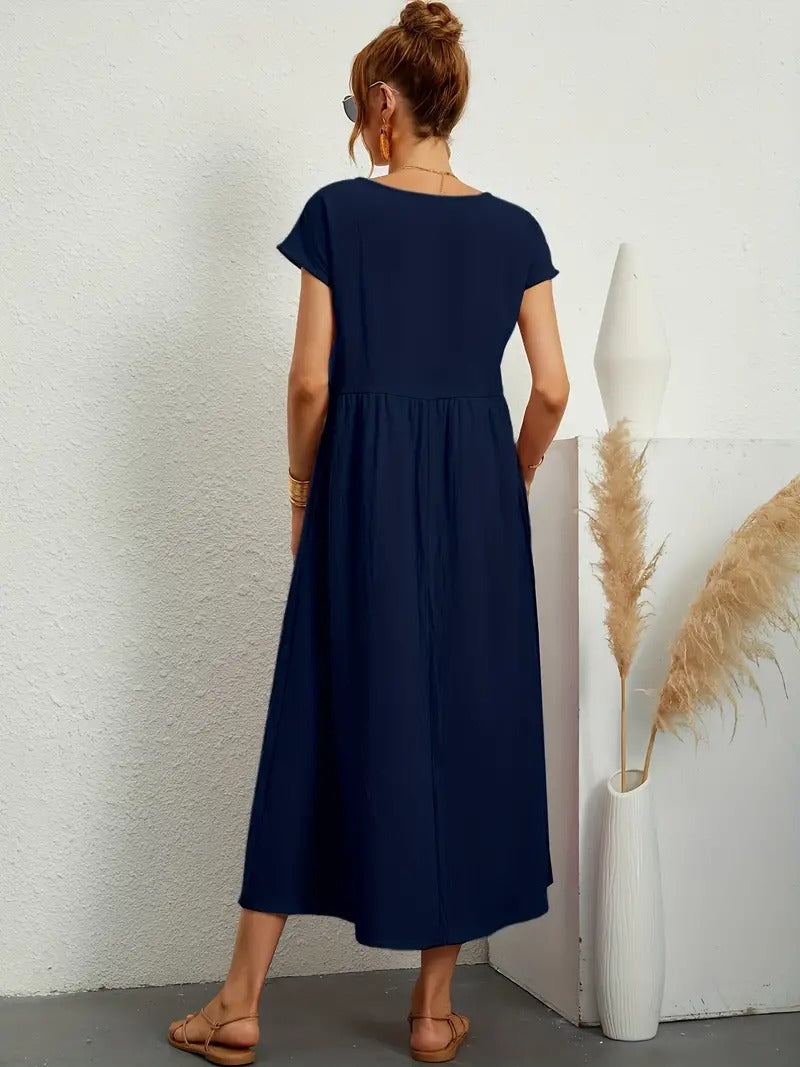 Brigida™ - Raffiniertes Sommerkleid aus Leinen mit bequemen Taschen