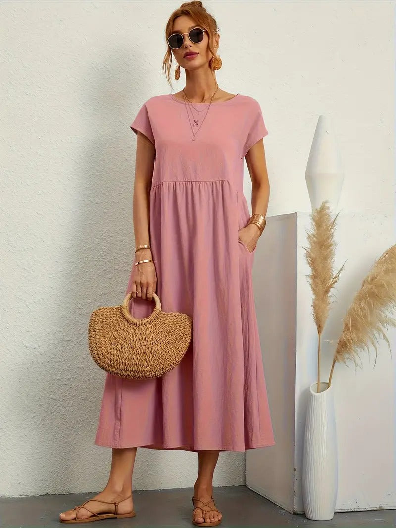 Brigida™ - Raffiniertes Sommerkleid aus Leinen mit bequemen Taschen