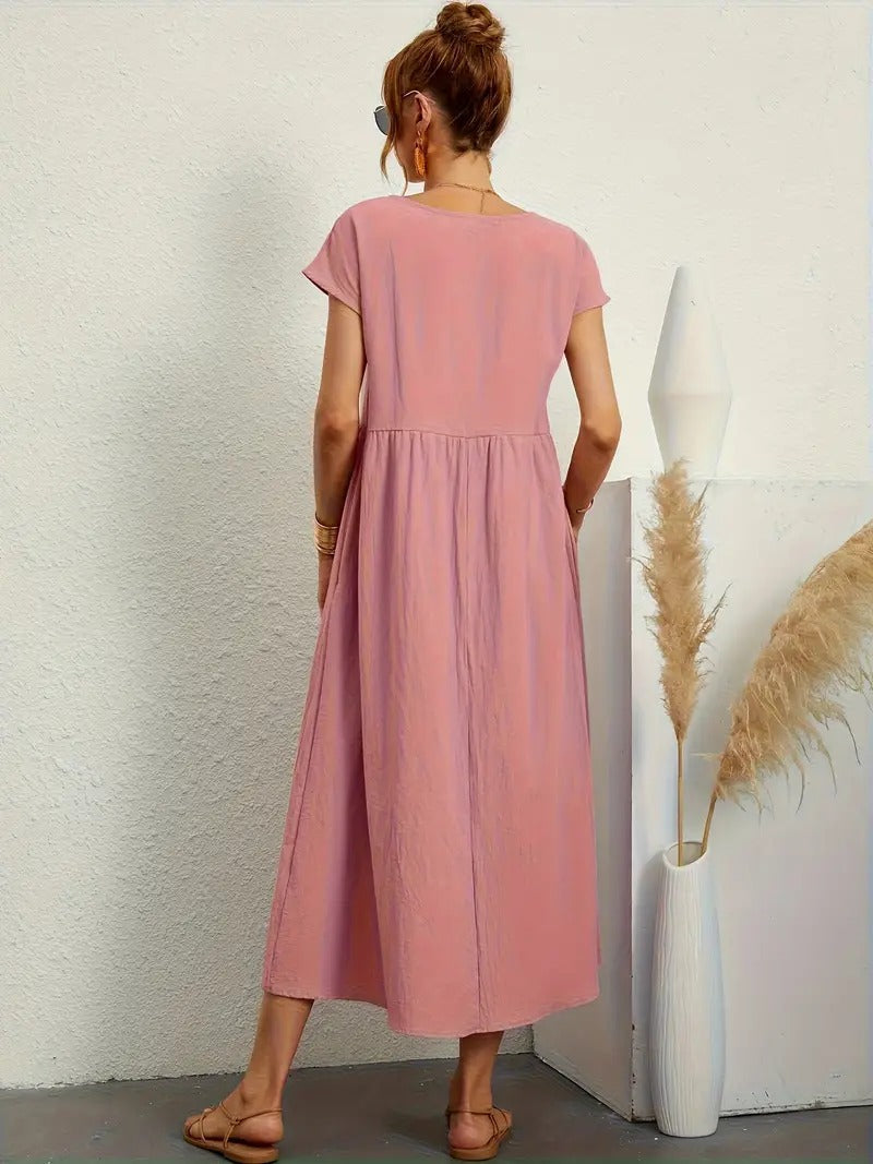Brigida™ - Raffiniertes Sommerkleid aus Leinen mit bequemen Taschen