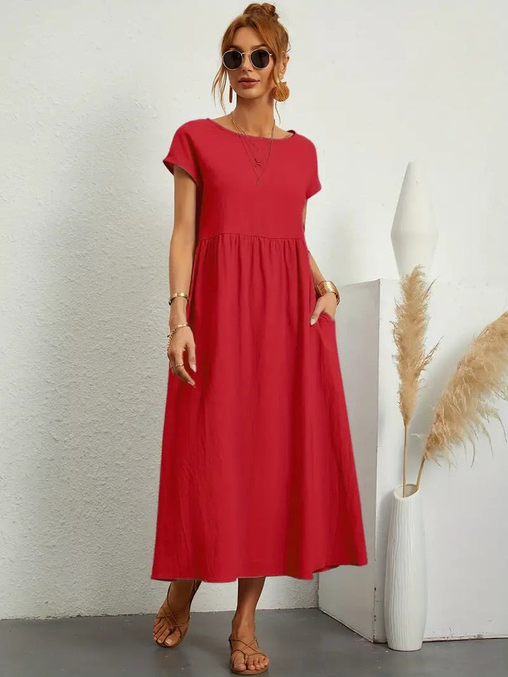 Brigida™ - Raffiniertes Sommerkleid aus Leinen mit bequemen Taschen