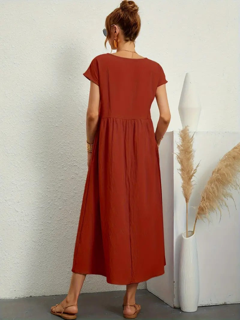 Brigida™ - Raffiniertes Sommerkleid aus Leinen mit bequemen Taschen