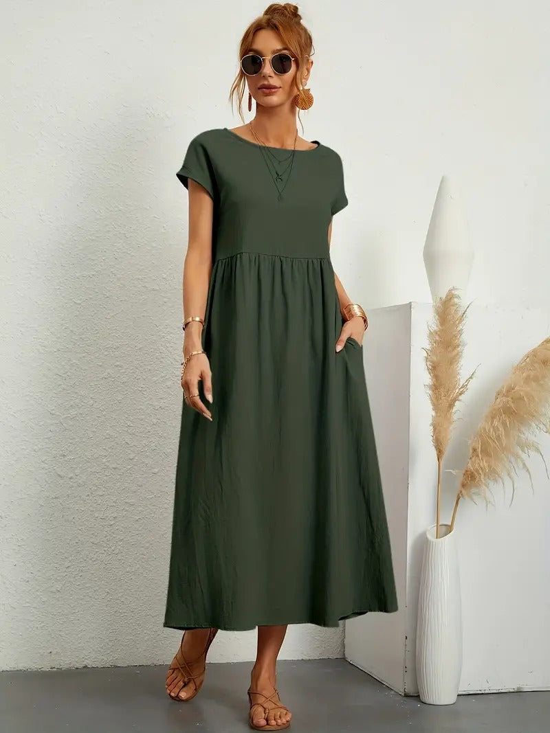 Brigida™ - Raffiniertes Sommerkleid aus Leinen mit bequemen Taschen