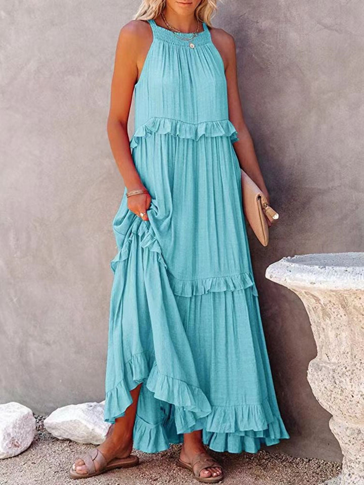 Romola™ - Elegantes langes ärmelloses Kleid mit Rüschen und praktischen Taschen