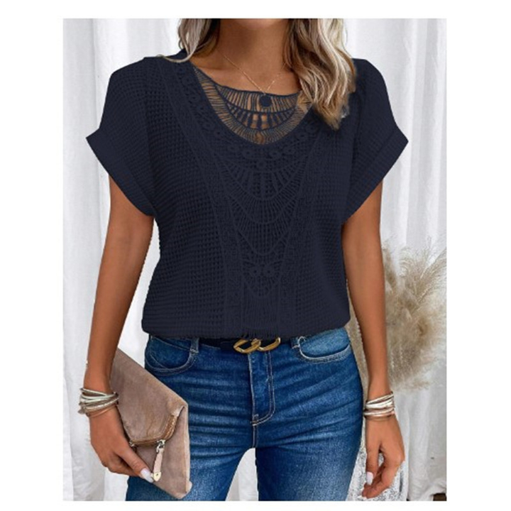 Stilvolle Vintage Damen-Spitzenbluse mit kurzen Ärmeln - Eleganz und Klassiker für den Alltag