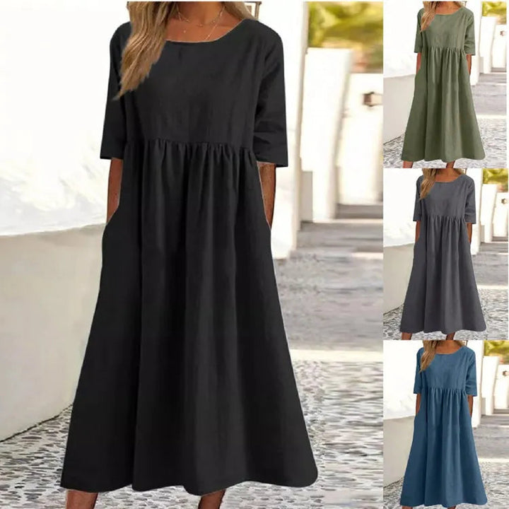 Silvia™ Baumwollkleid mit Rundhalsausschnitt und bequemen Taschen