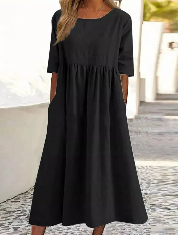 Silvia™ Baumwollkleid mit Rundhalsausschnitt und bequemen Taschen