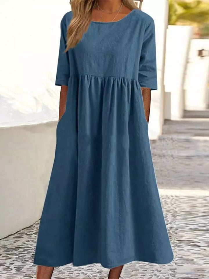 Silvia™ Baumwollkleid mit Rundhalsausschnitt und bequemen Taschen