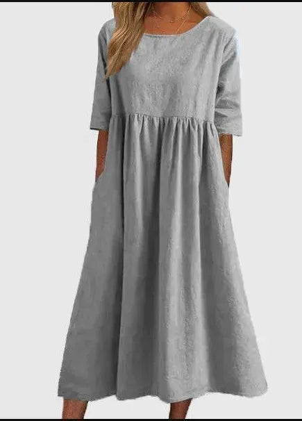 Silvia™ Baumwollkleid mit Rundhalsausschnitt und bequemen Taschen
