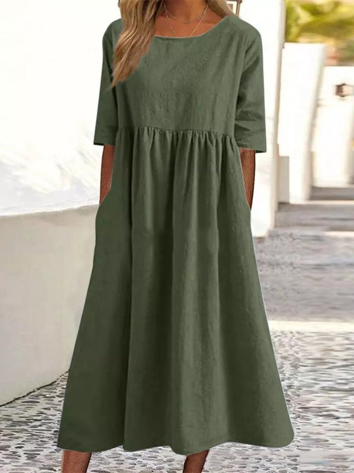 Silvia™ Baumwollkleid mit Rundhalsausschnitt und bequemen Taschen